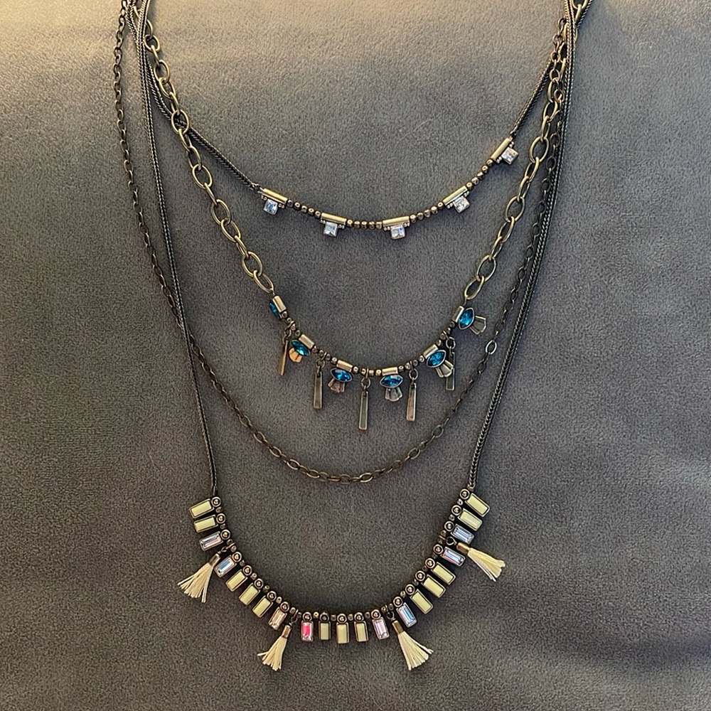 Original Silpada KR “Neon Layers” multi-layer long necklace set, storage bag,box
